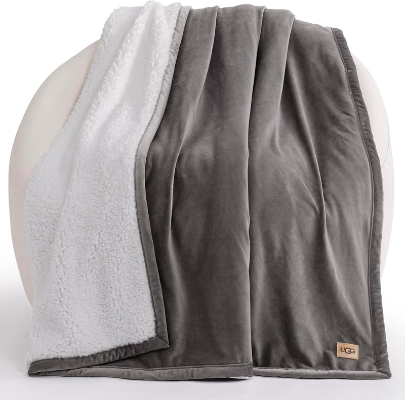 UGG Bliss Throw Blanket Plush Soft Fleece Fluffy Blankets for Bed or Couch Oversized Warm Reversible Machine Washable Medium Weight Home Decor Giftable Throw, 50-inch x 70-inch, Charcoal Grey - Image 1